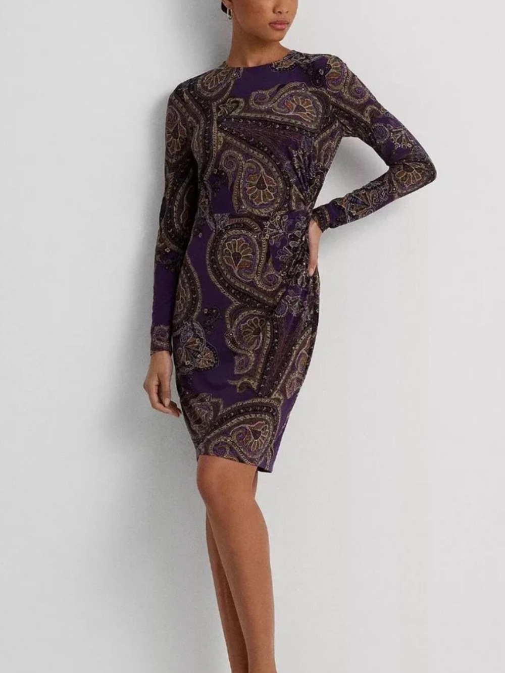 Lauren Ralph Lauren Purple Paisley Long-Sleeve Sheath Dress